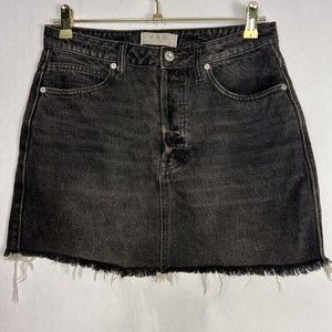 Free People We The Free Womens Mini Skirt Size 28 Black Denim Raw Hem Button Fly